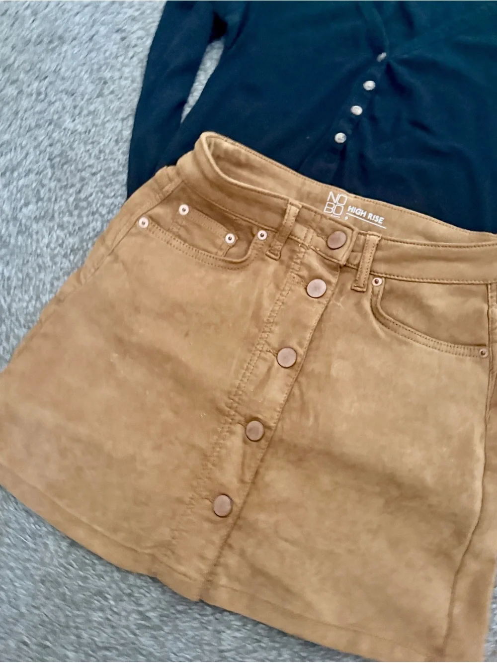 No Boundaries High Rise Button-Front Mini Skirt - Tan - Picture 4 of 4